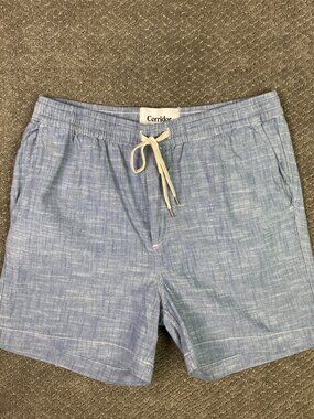 Corridor NYC Shorts Mens Medium Blue Antique Drawstring Surf Chambray